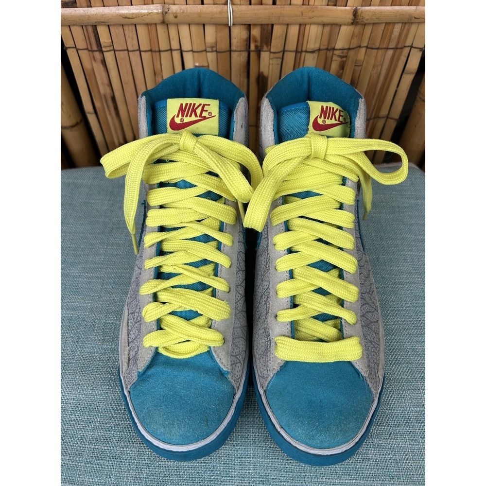 NIKE Blazer Hi VTG 2009 Metallic Platinum Grass Blue Yellow Women's Size 9 - Picture 2 of 12